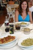 Typical Italian dinner of pasta, seafood, Lemon Soda, & Diet Coke with a beautiful woman